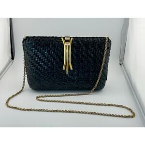 Rare RODO Vintage Green Black‎ Wicker Weave Gold Purse Italy Made Art Deco 1960s